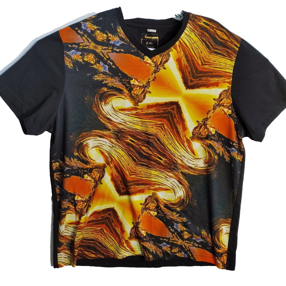 Sean John T-Shirt Size 2XL  Men's Black V-Neck Graphic Tee Short Sleeve Cotton